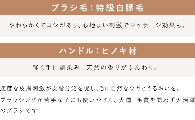 ブラシ部分：特級白豚毛、ハンドル：ヒノキ材