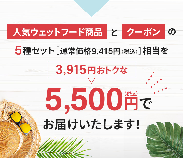 5種セット［通常価格9,655円（税込）］相当を5,500円（税込）でお届けいたします！