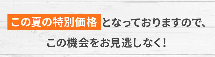この夏の特別価格となっておりますので、この機会をお見逃しなく!