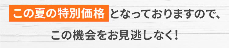 この夏の特別価格となっておりますので、この機会をお見逃しなく!